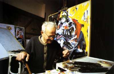 The painter Pinchas Litvinovsky in his studio, Jerusalem